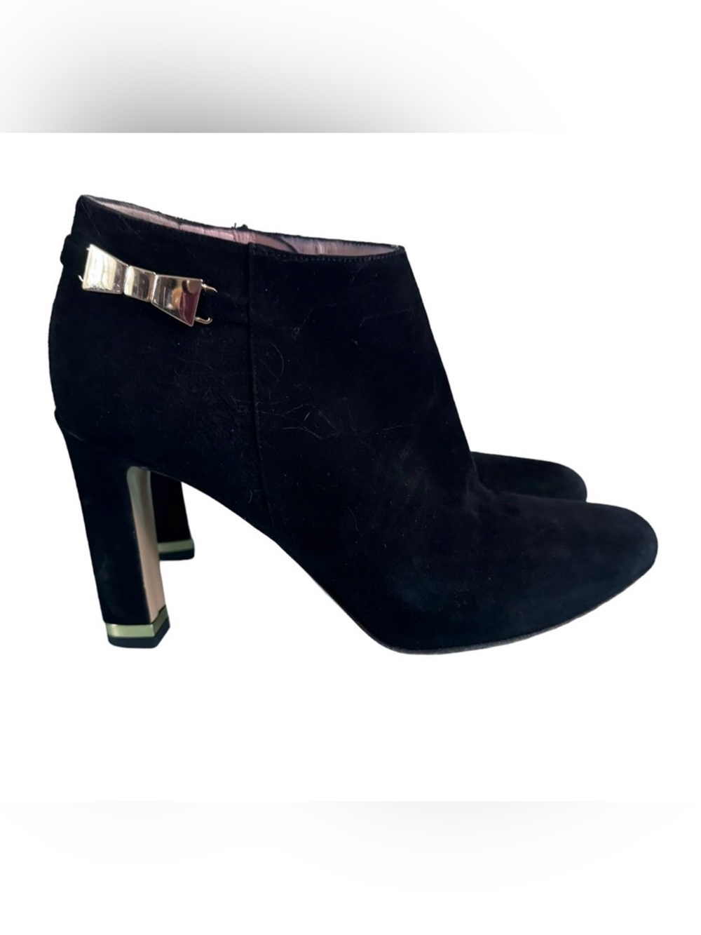 Kate Spade Aldaz Black Suede Gold Bow Ankle Boots